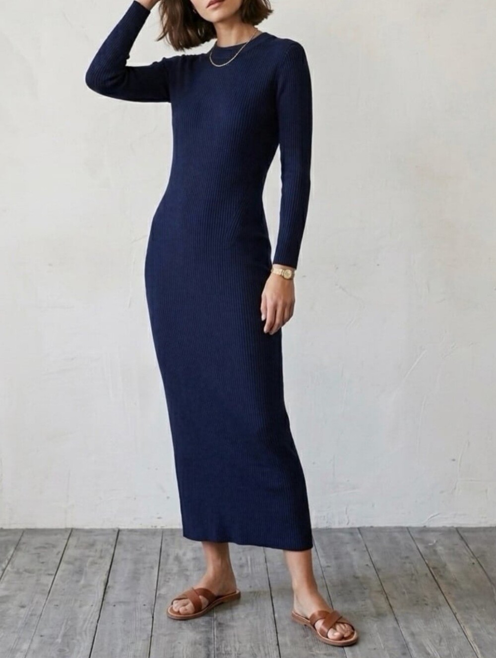 J.Crew Long-Sleeve Knit Maxi Dress Deep Navy Blue size Large